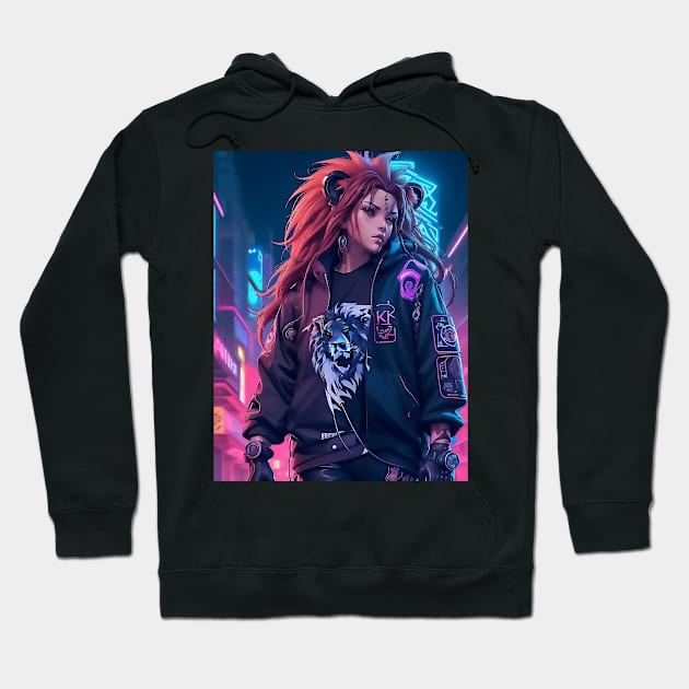 Lion woman portrait cyber art Hoodie by TomFrontierArt